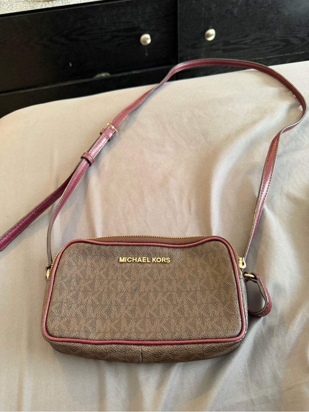 Michael Kors Brown Crossbody with Burgundy Trim